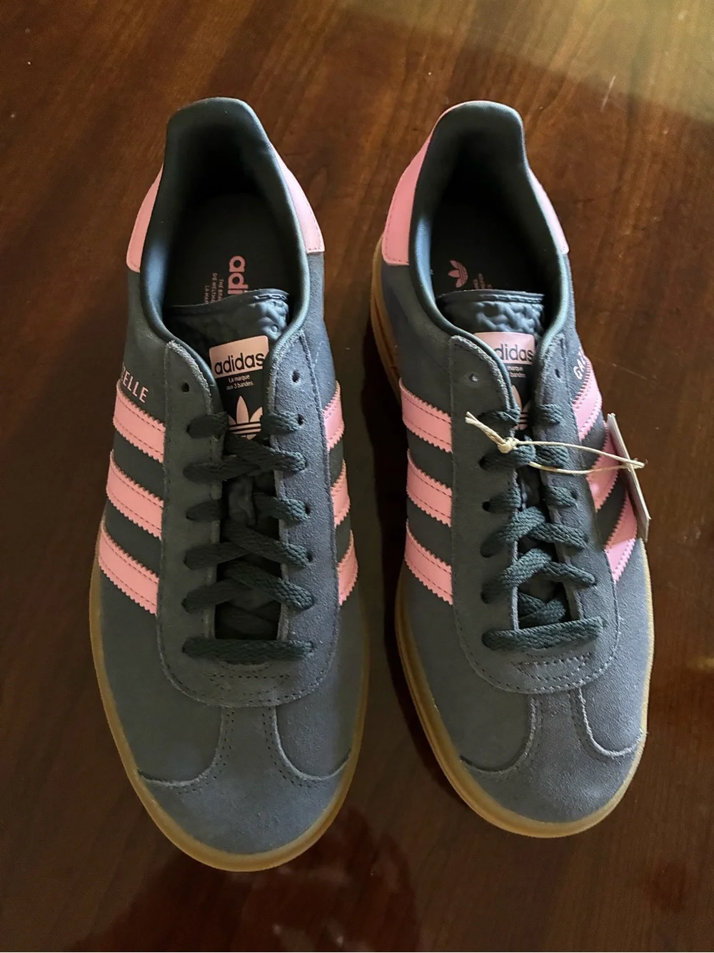 adidas Gazelle Sneakers see note for size Gray with Pink Stripes and Gum Sole